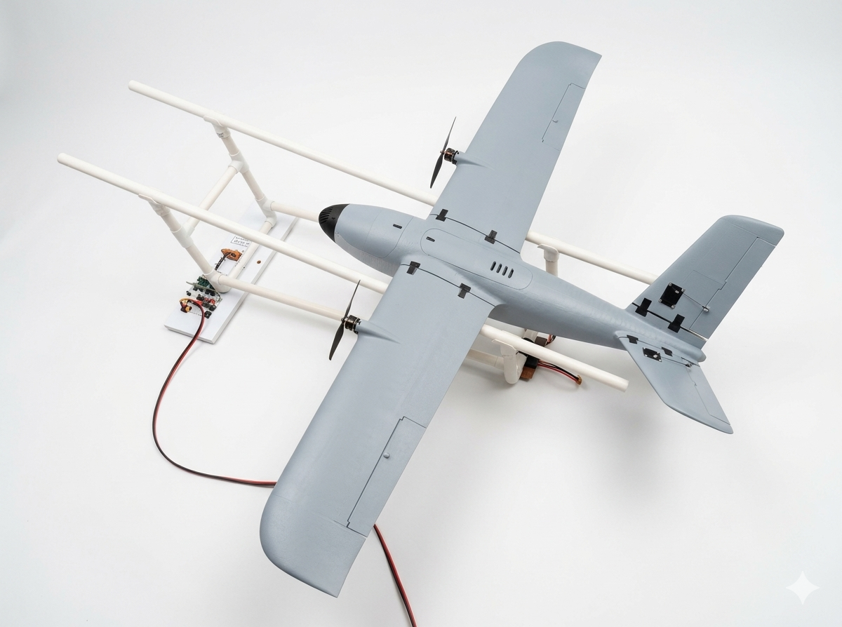 Plataforma UAV de asa fixa em bancada de desenvolvimento