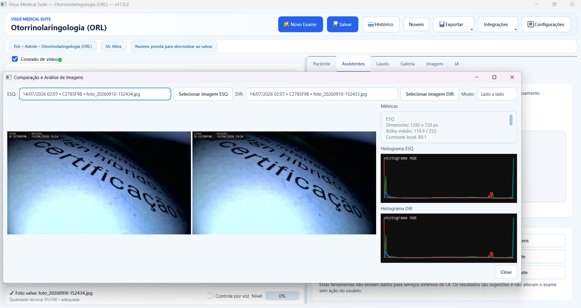 Comparação e análise de imagens no Visus Medical Suite 17